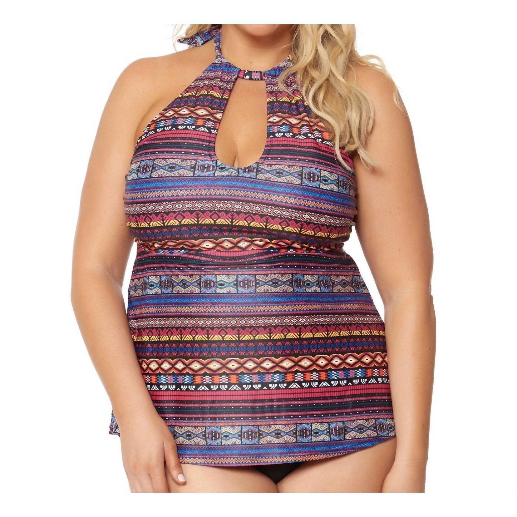 New Jessica Simpson Queen Plus Size High Neck Keyhole Tankini Top In Cherokee